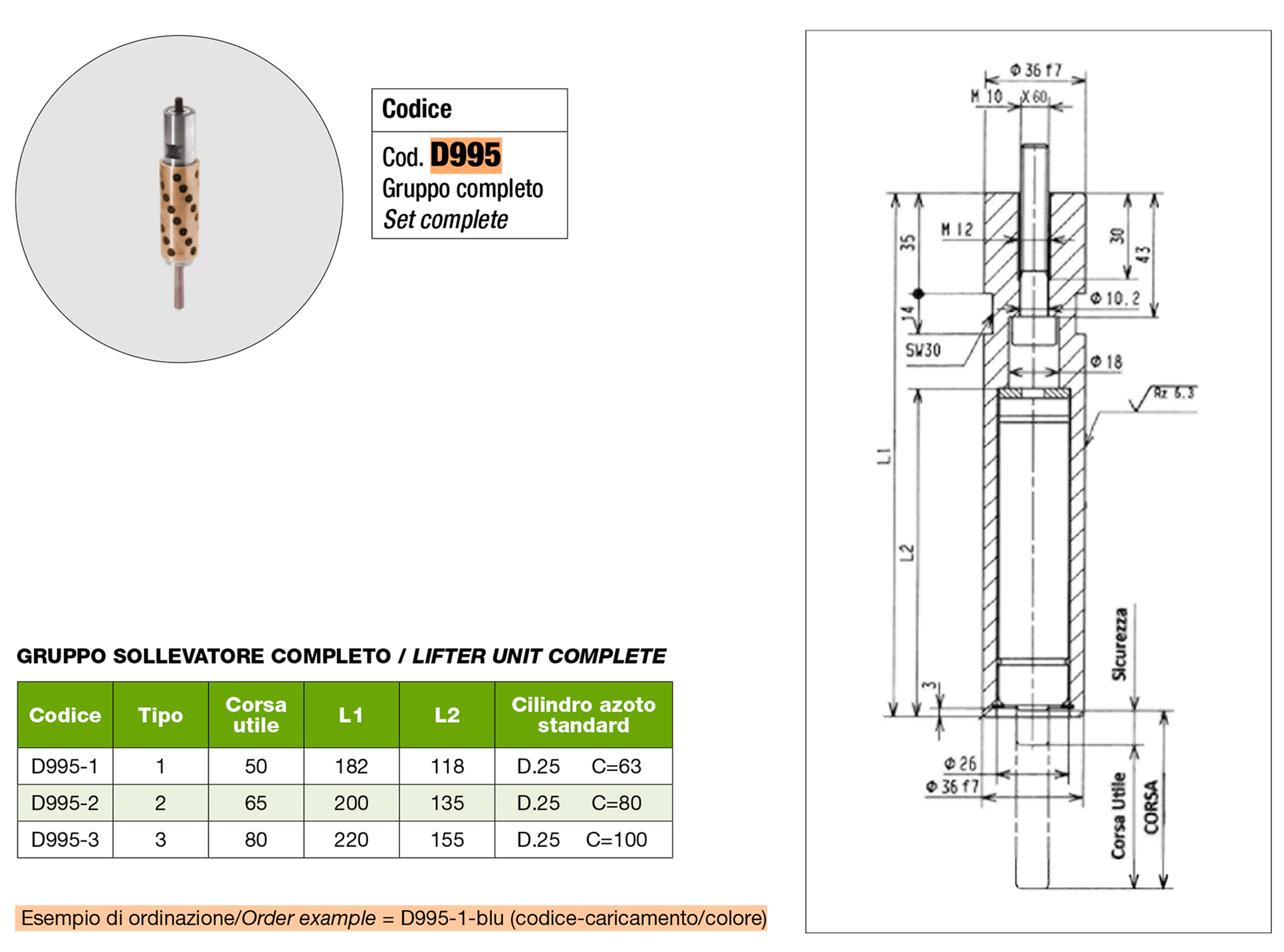 Set complete with: gas spring, sleeve and bush, self-lubricating