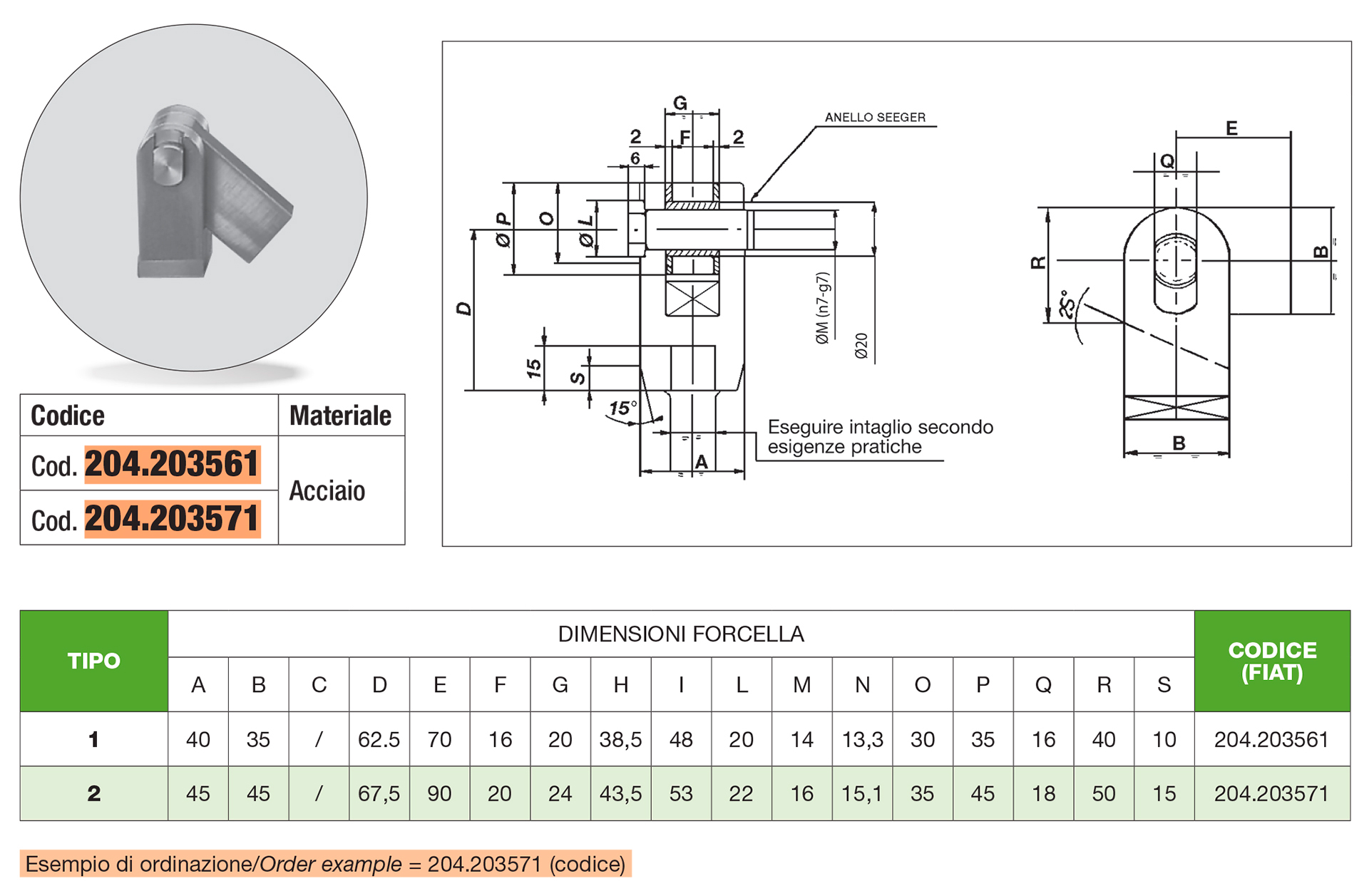 Forcella a snodo per barre espulsori a parallelogramma