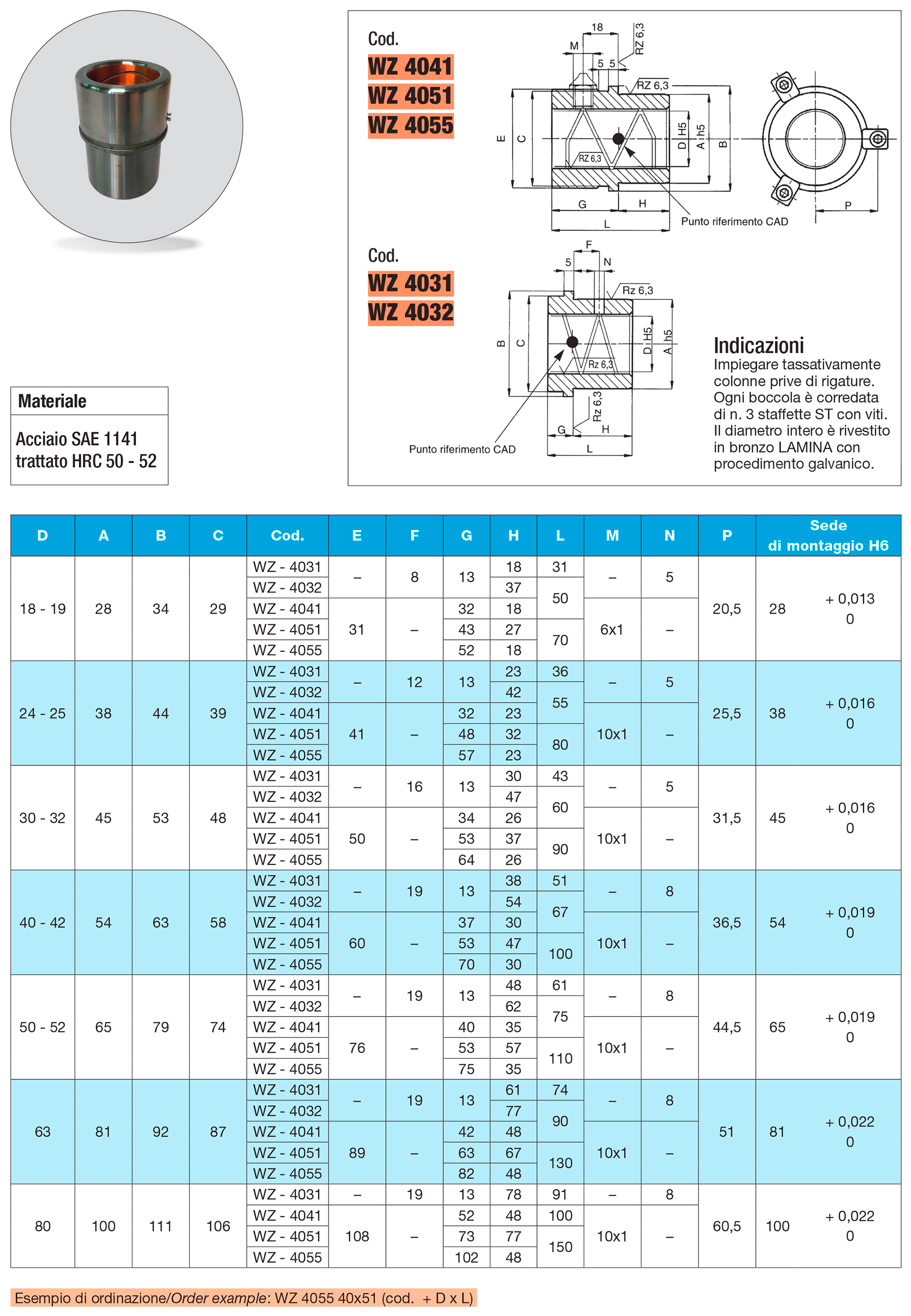 Boccola con collare scorrimento su bronzo lamina