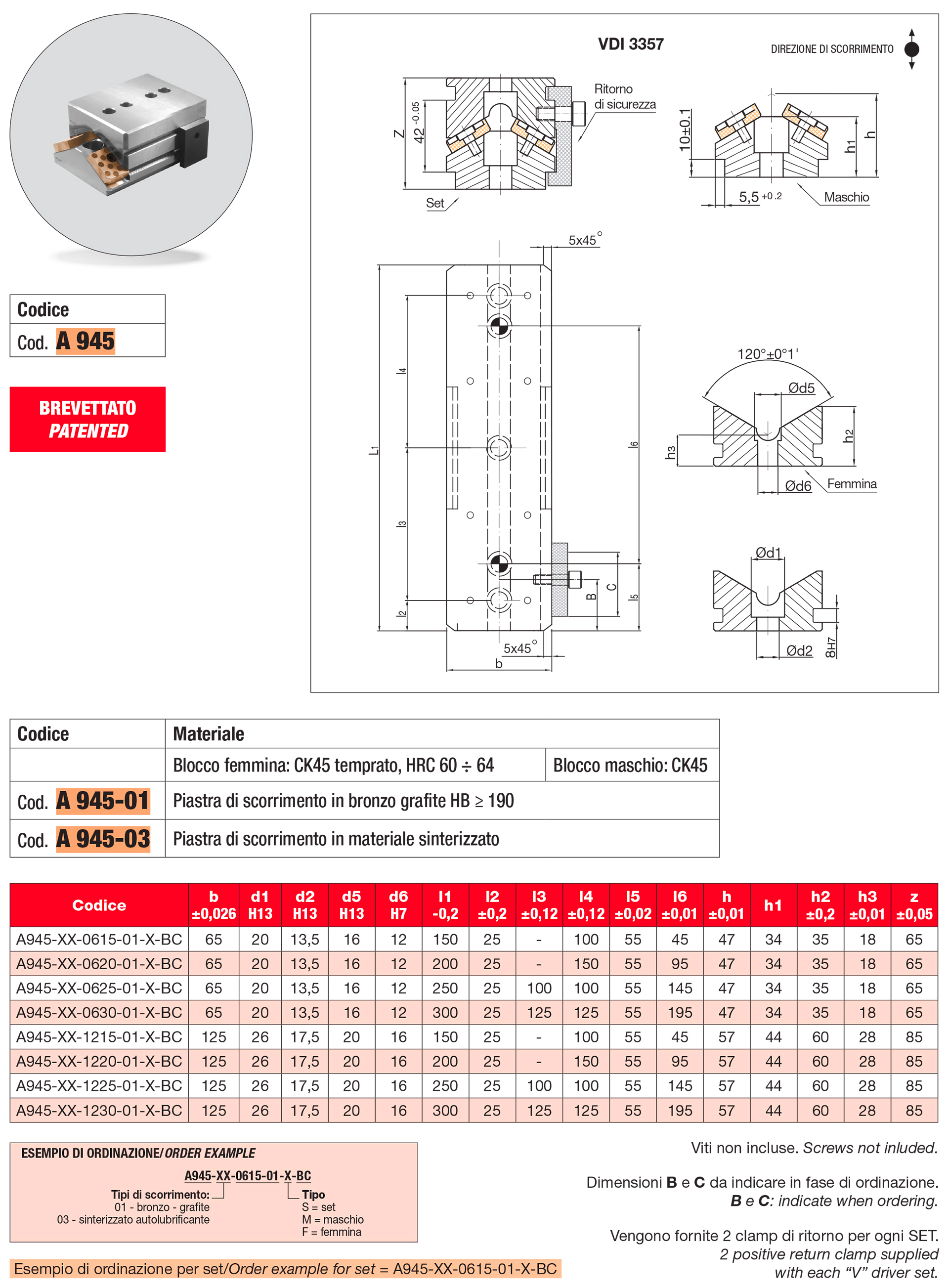 “V” driver sets with replaceable inserts with positive return