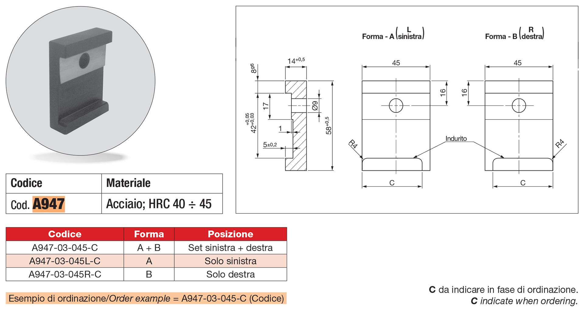 Clamp per ritorno meccanico di sicurezza per guide a “V”