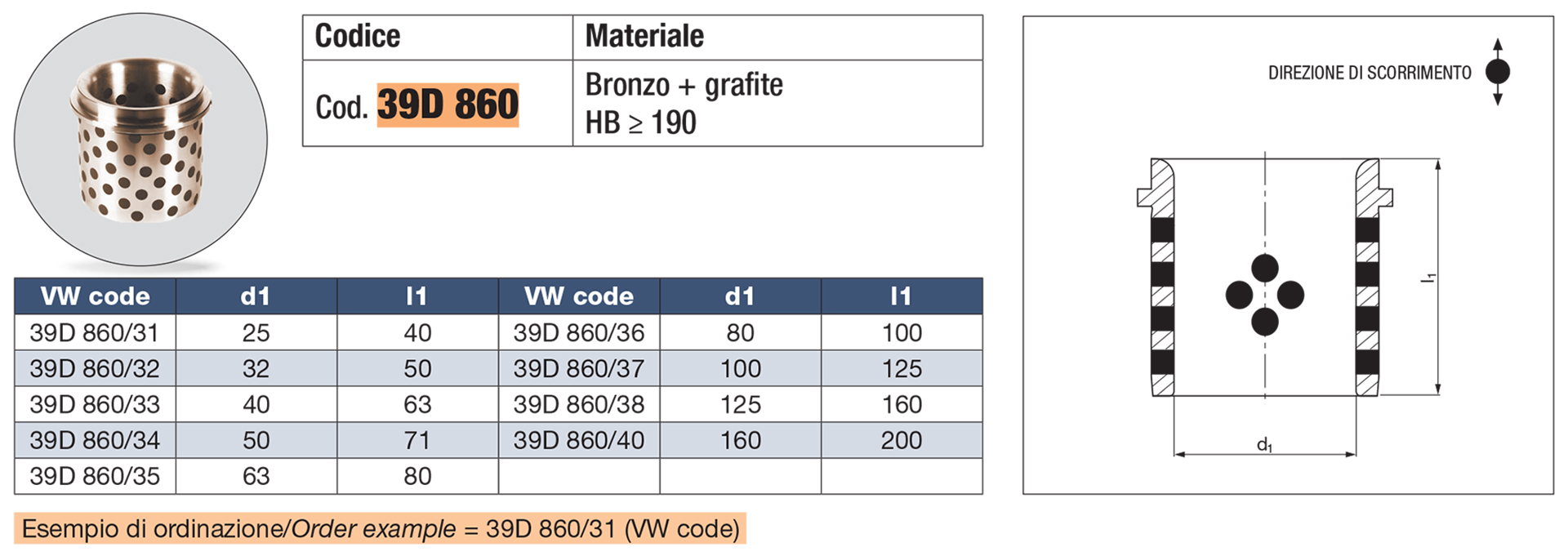 Guide bushes with collar, self-lubricating DIN 9834