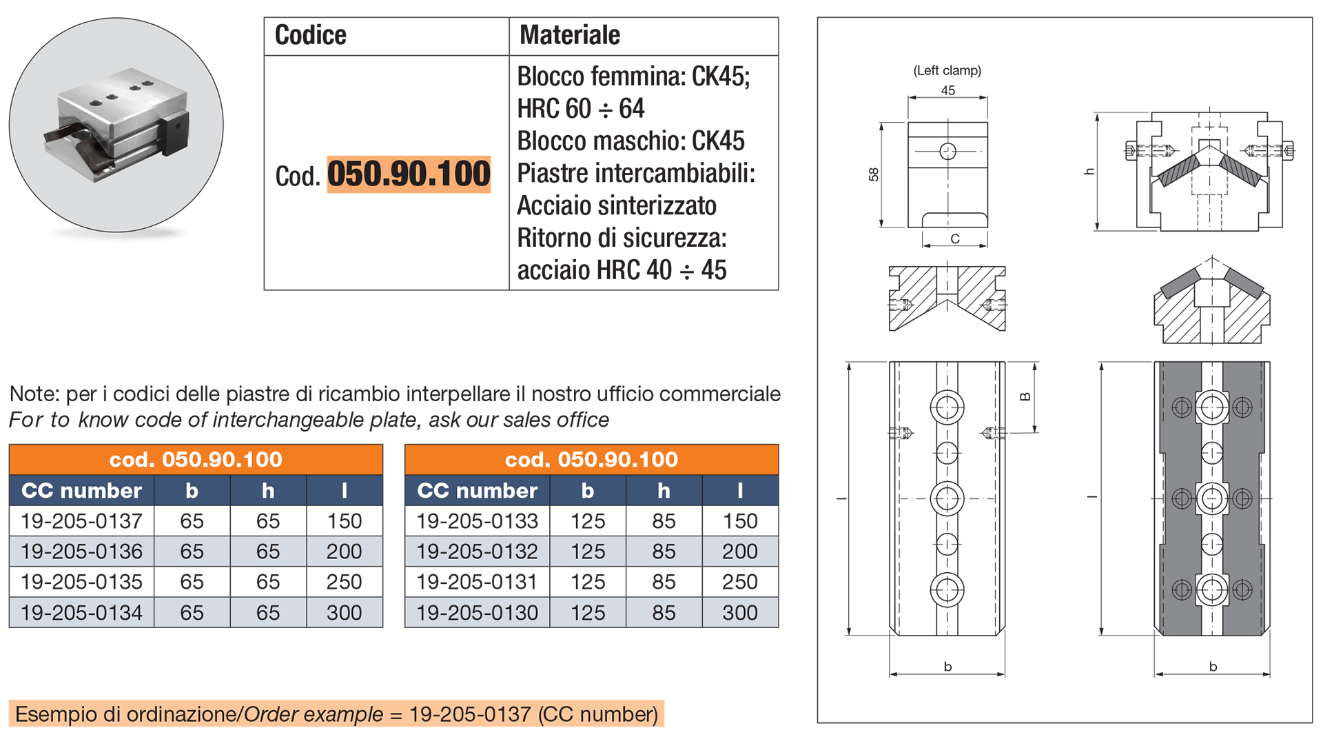 Guida a v con piastre di scorrimento intercambiabili e ritorno di sicurezza