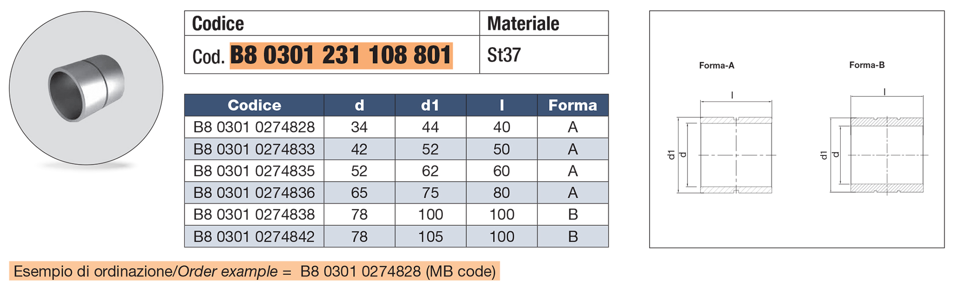 Boccola per perno di sollevamento