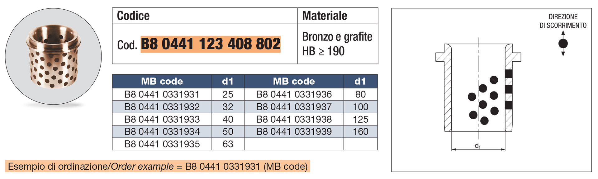 Boccola autolubrificante DIN 9834