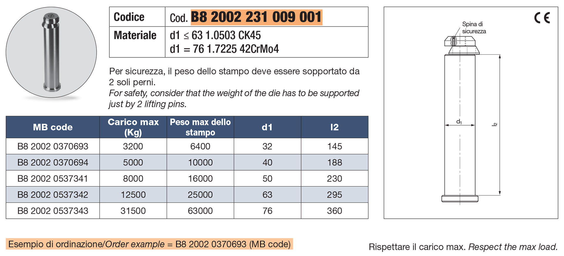 Lifting pins VDI 3366