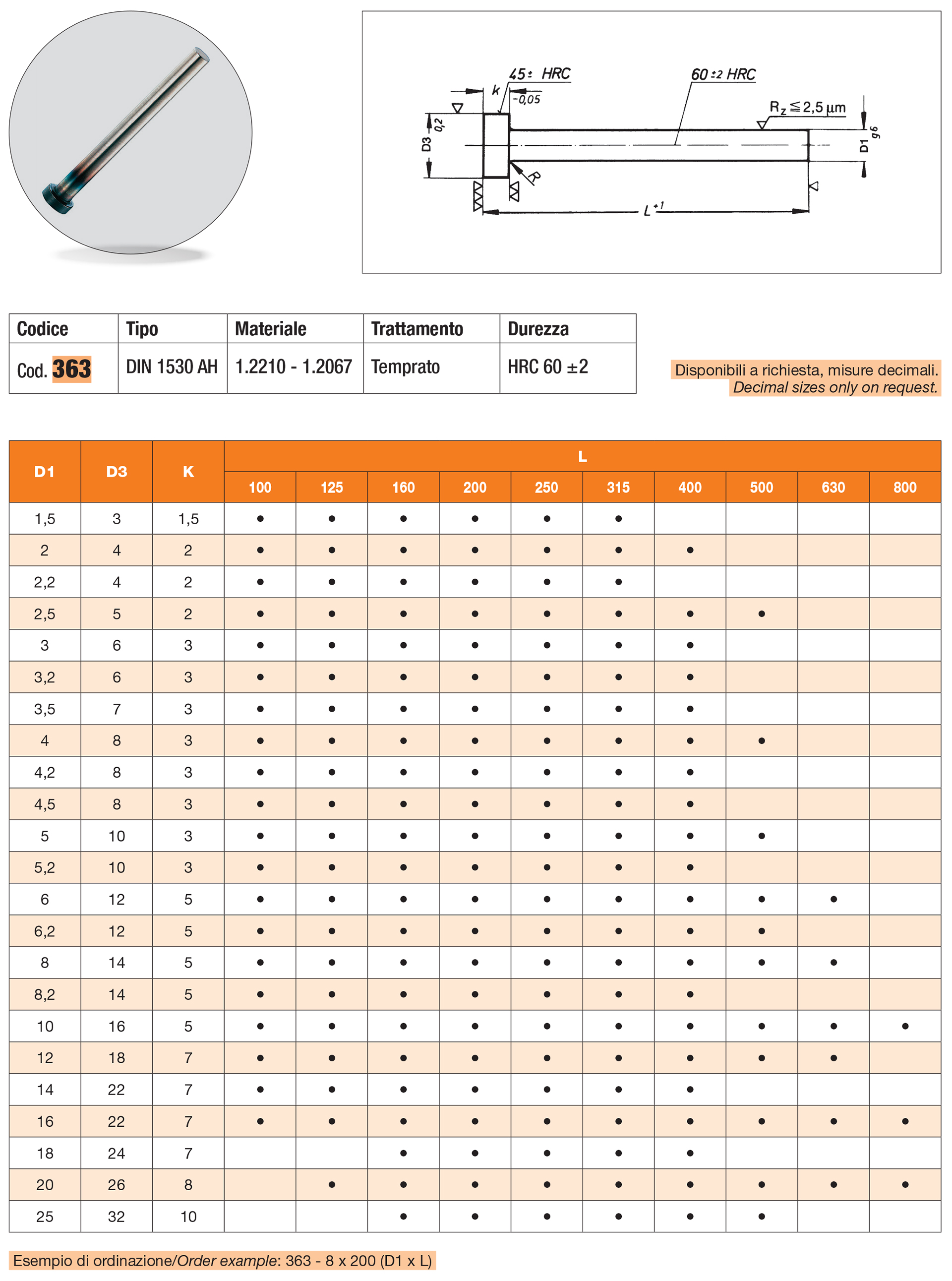 Ejector pin with cylindrical head - hardened