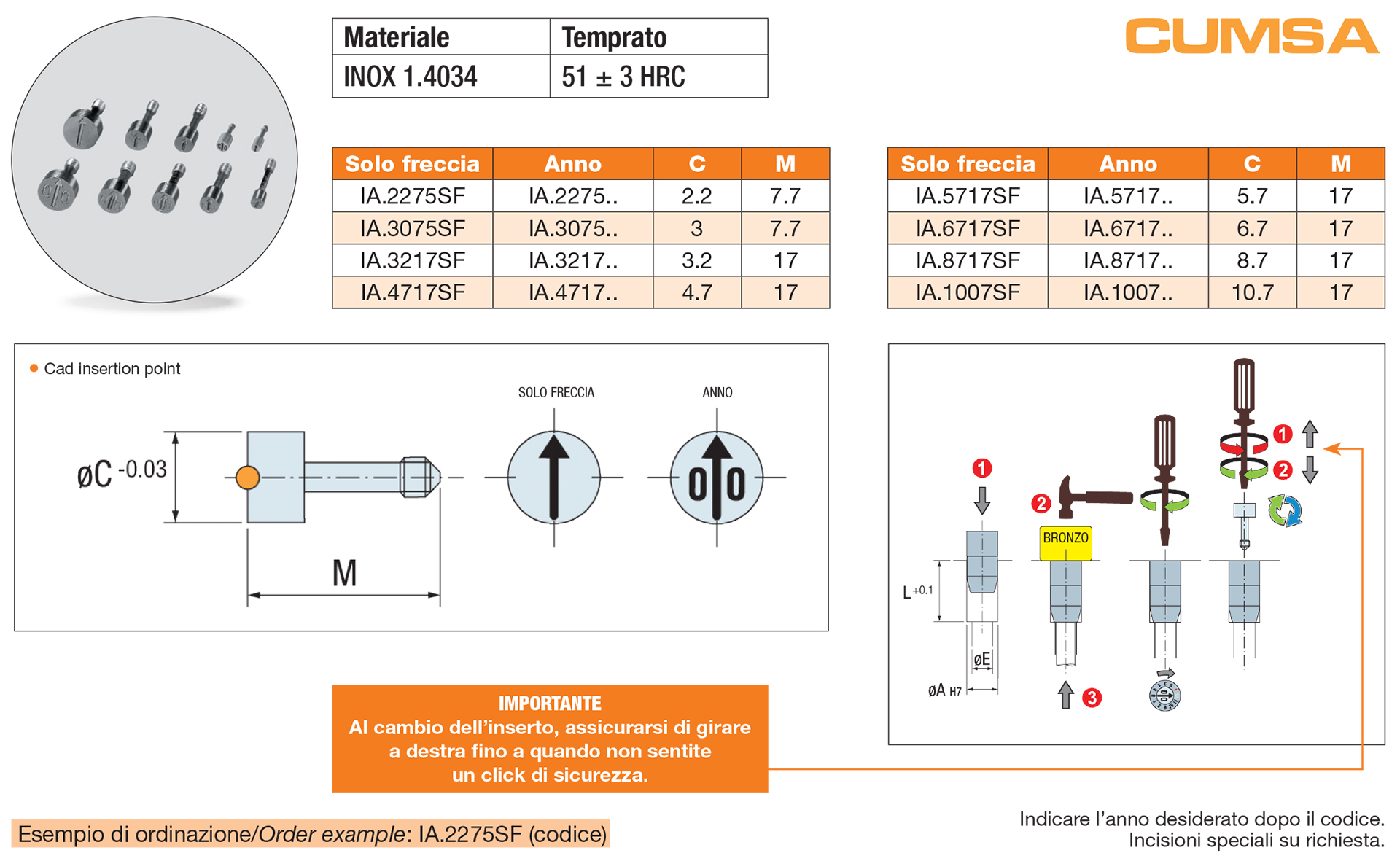 Inserto datario - Solo freccia