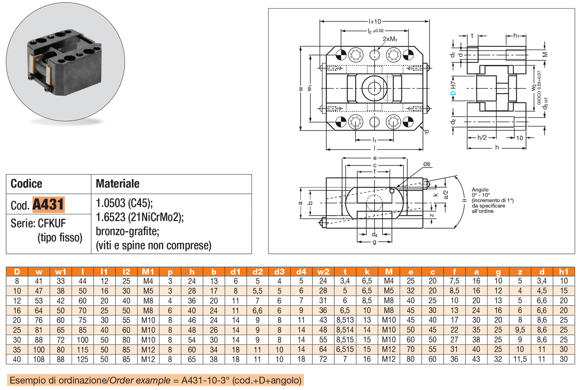 Angular sliding unit