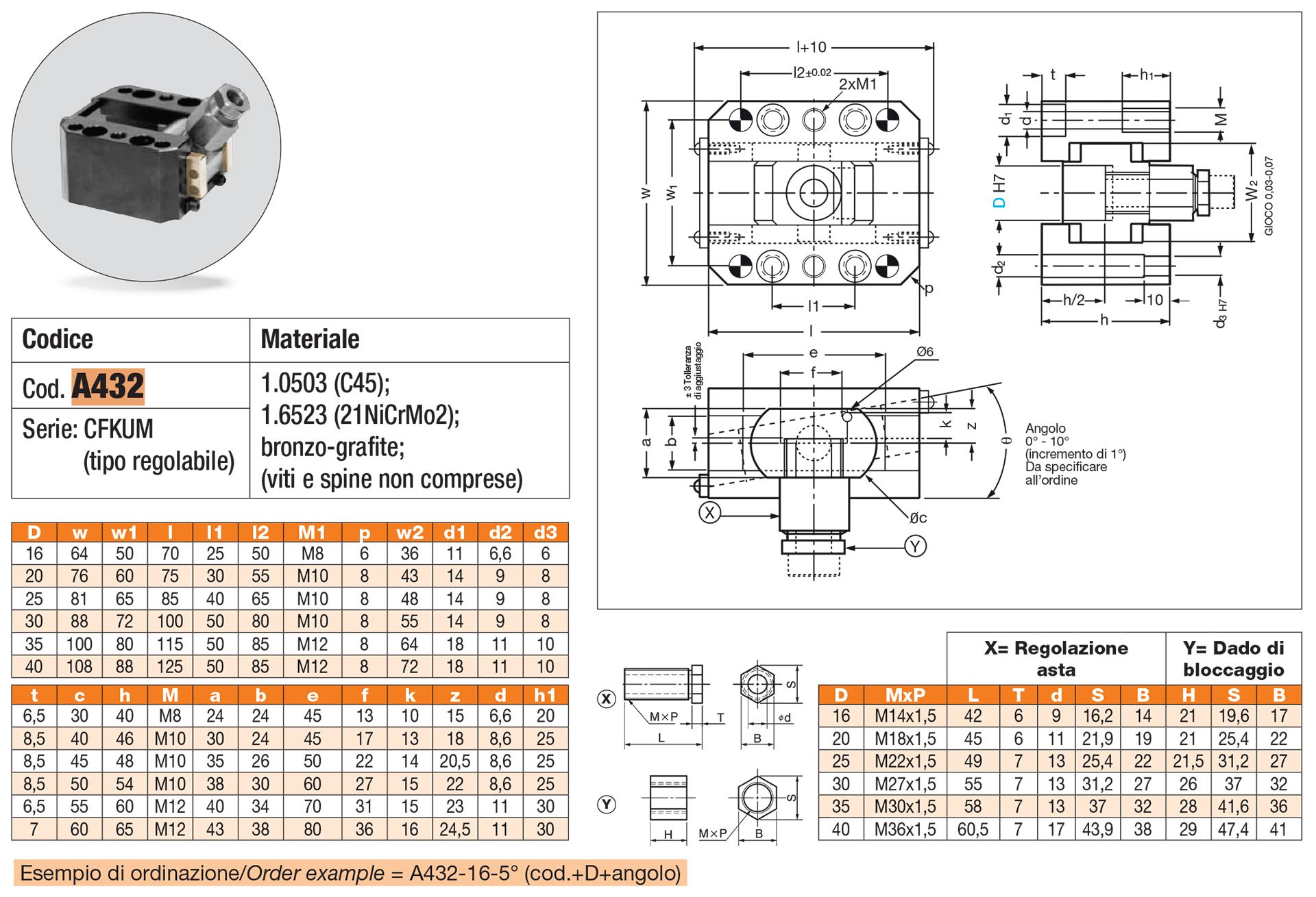 Angular sliding unit