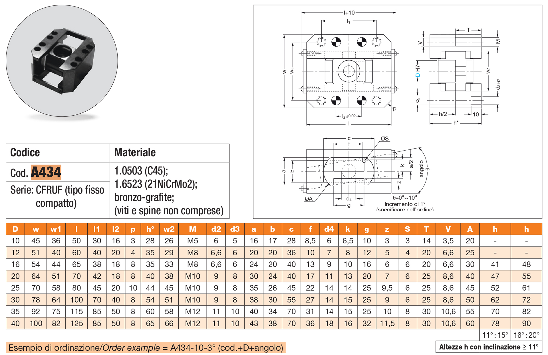 Angular sliding unit