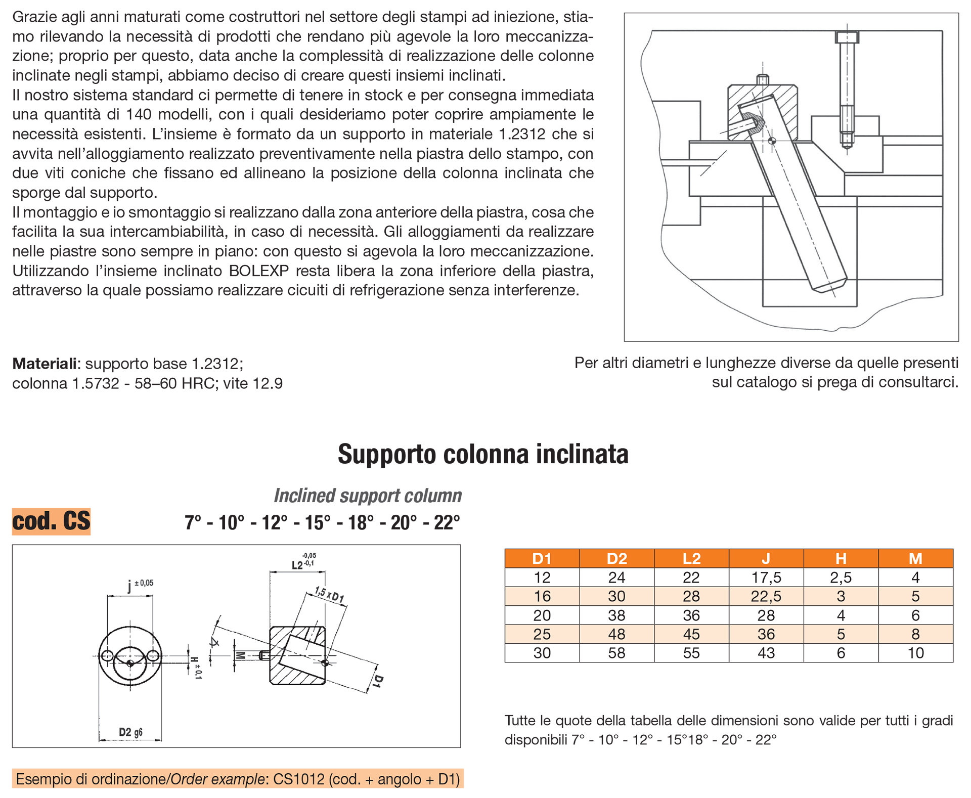 Supporto colonna inclinata