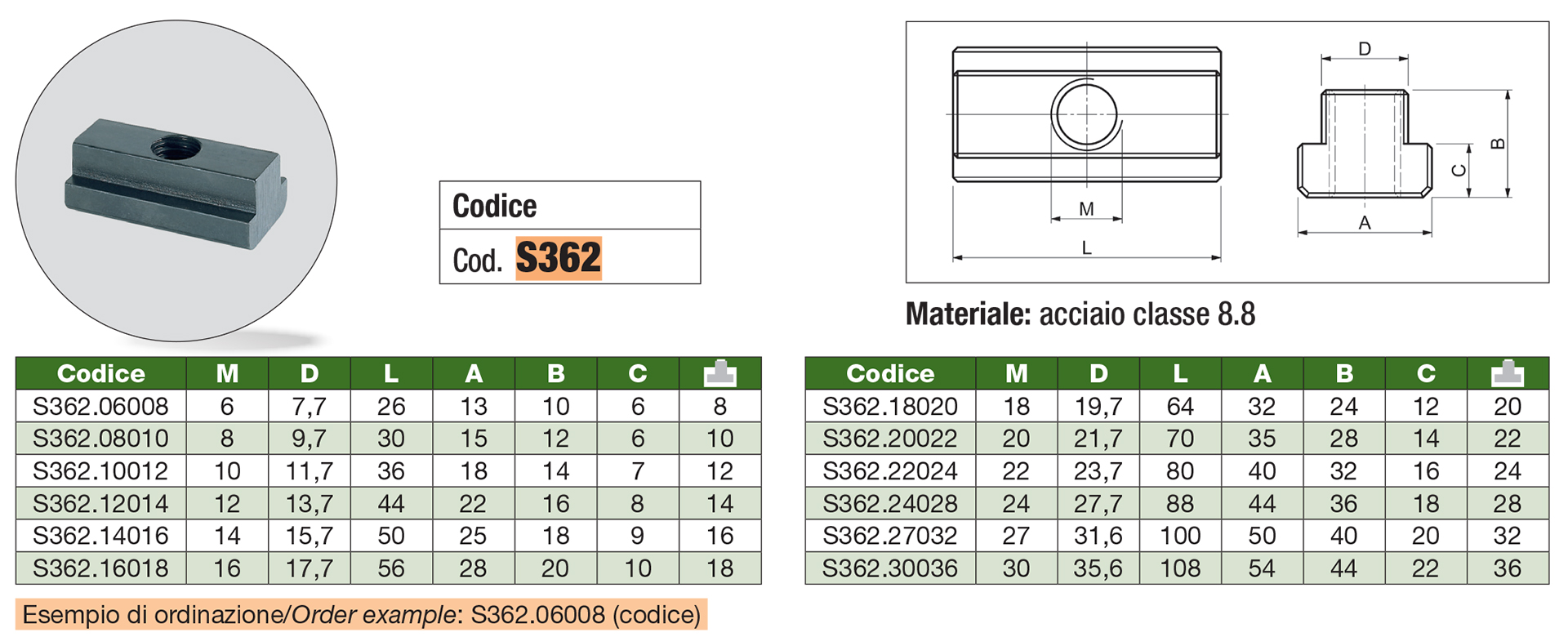 Tasselli per cave a “T” doppia lunghezza N° 508L