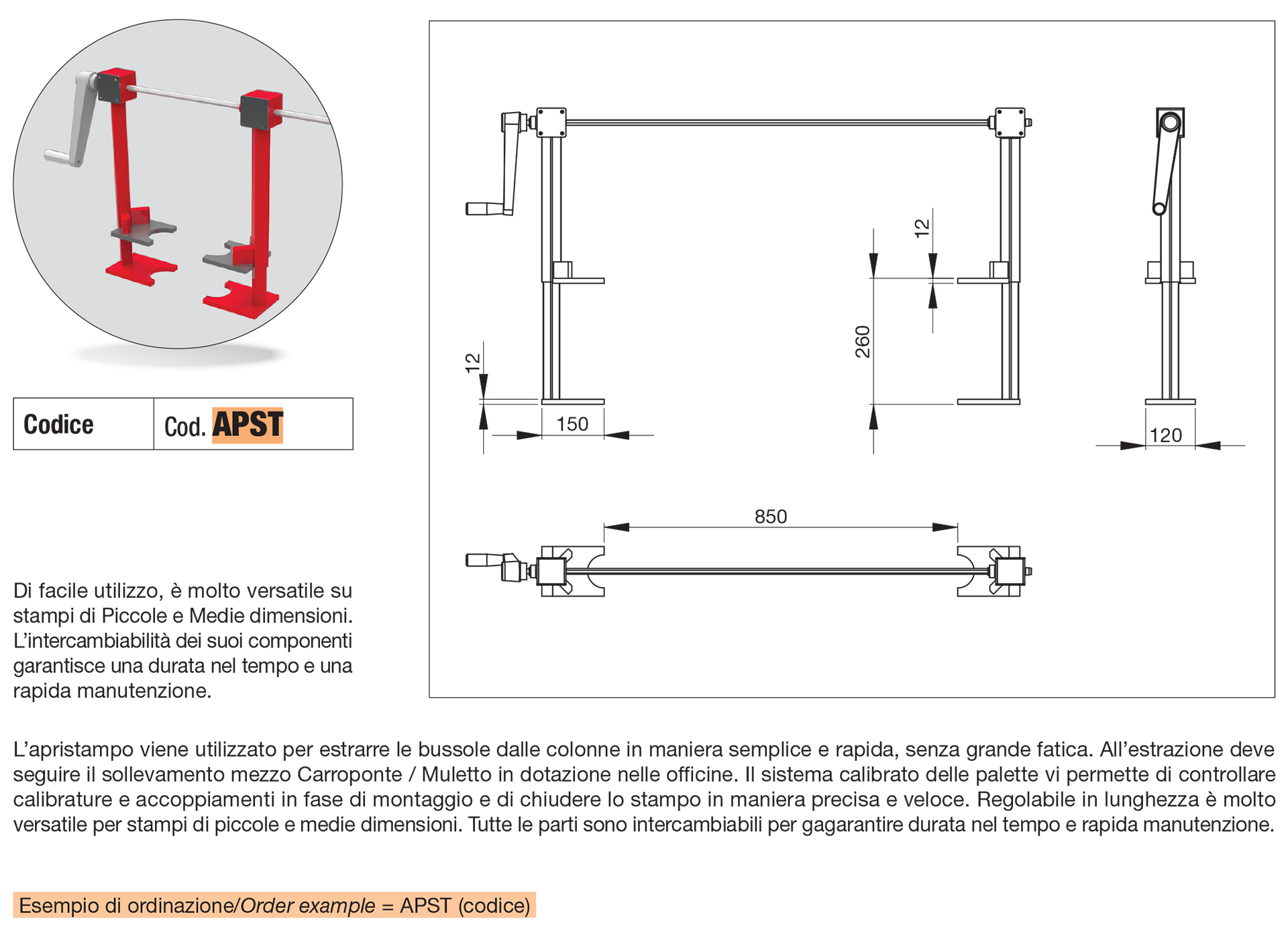 Attrezzo manuale per aprire gli stampi