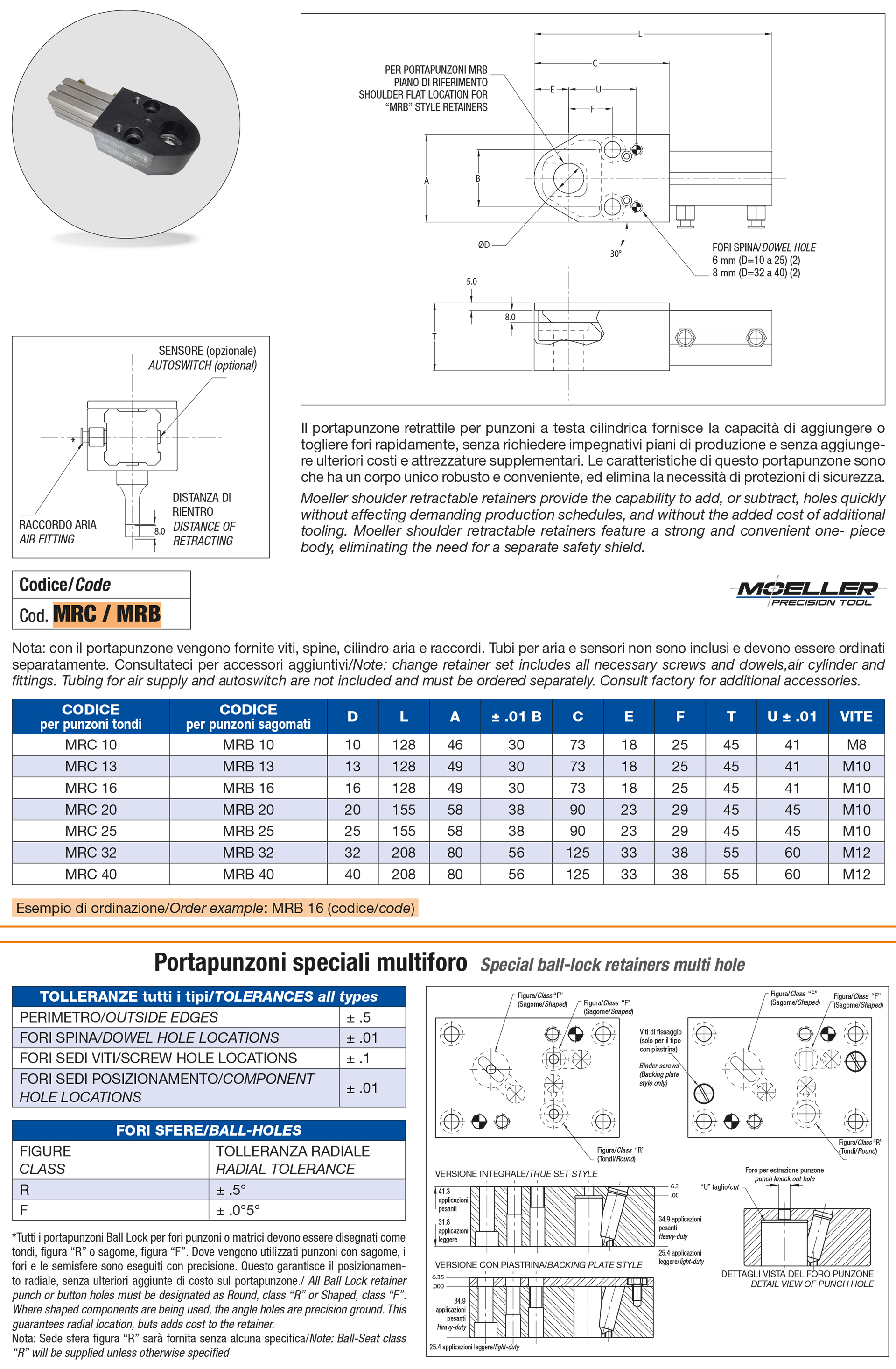 Portapunzoni retrattili per punzoni testa cilindrica