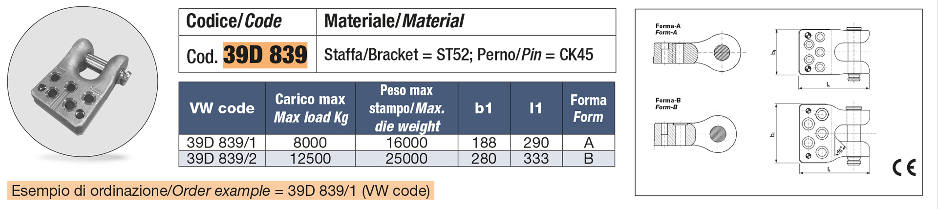 Staffa di sollevamento con perno VW-Audi