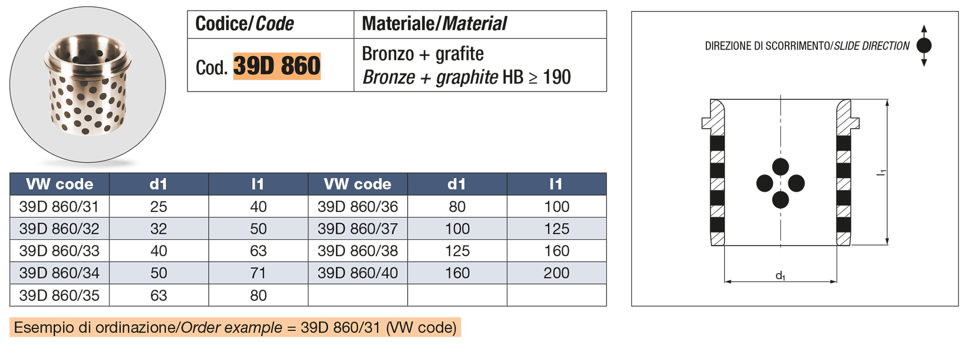 Boccola autolubrificante DIN 9834
