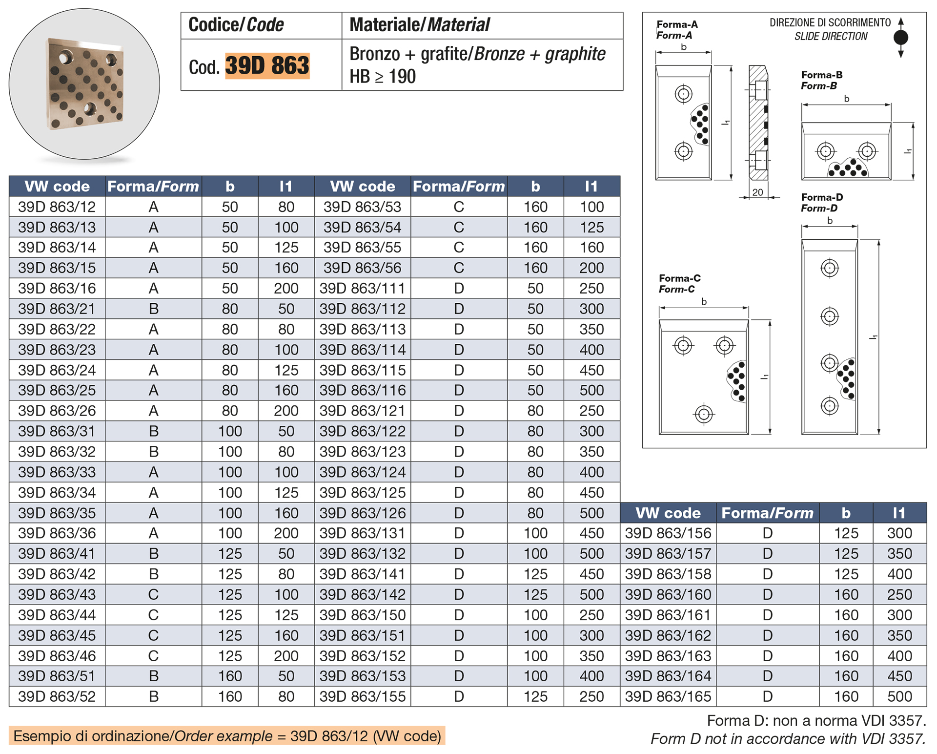 Piastra guida autolubrificante VDI 3357