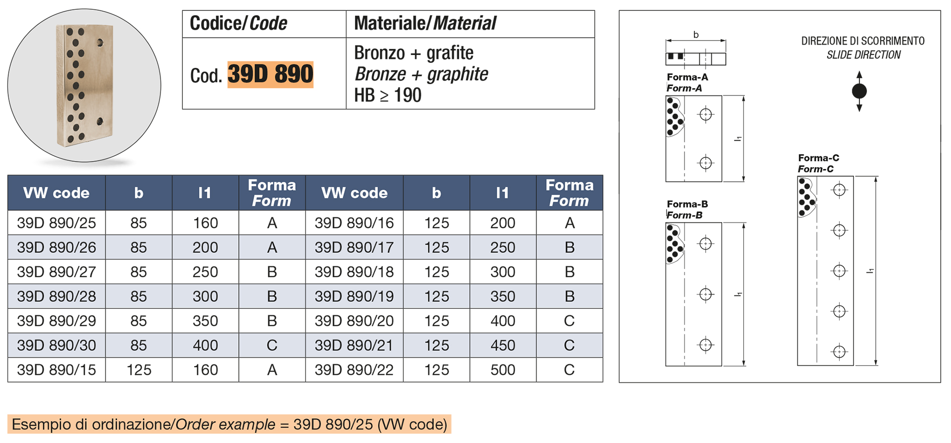 Piastra guida autolubrificante